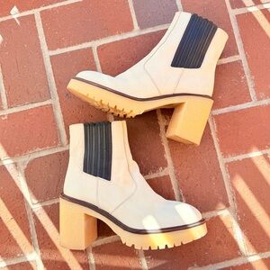 Free People Cream and Black Heeled Boots